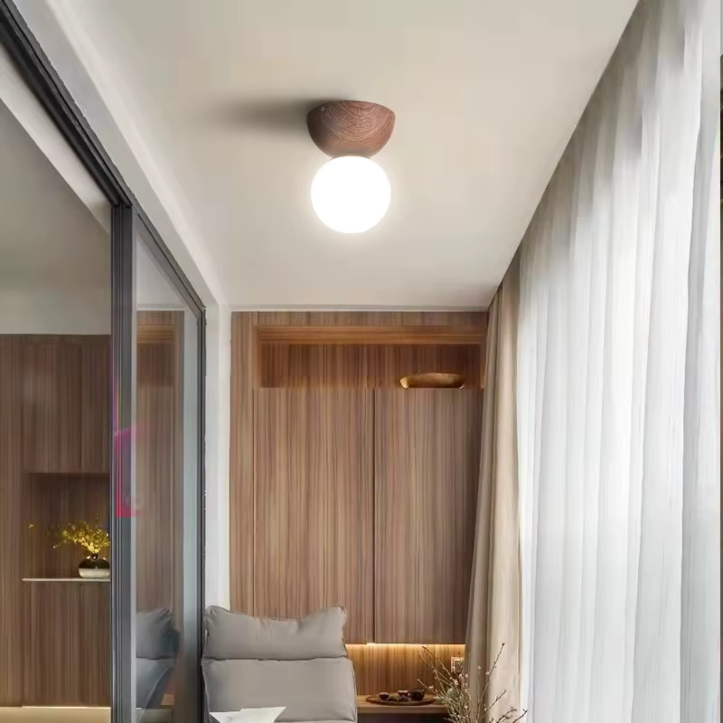 Wooden Japandi Ceiling Lamp